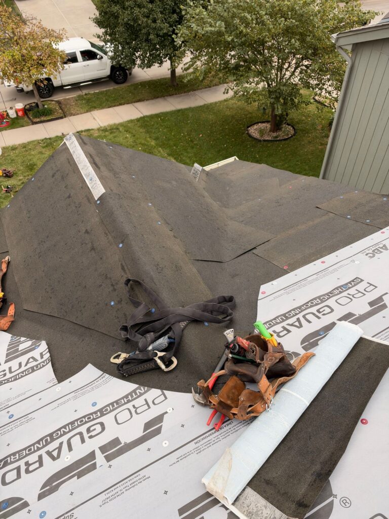 Old roof torn off and ice and water barrier installed in the valley of a Bennington, NE home