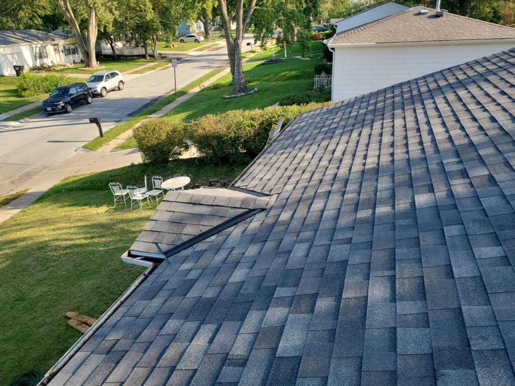 Completed wind damage roof replacement on a La Vista, NE home
