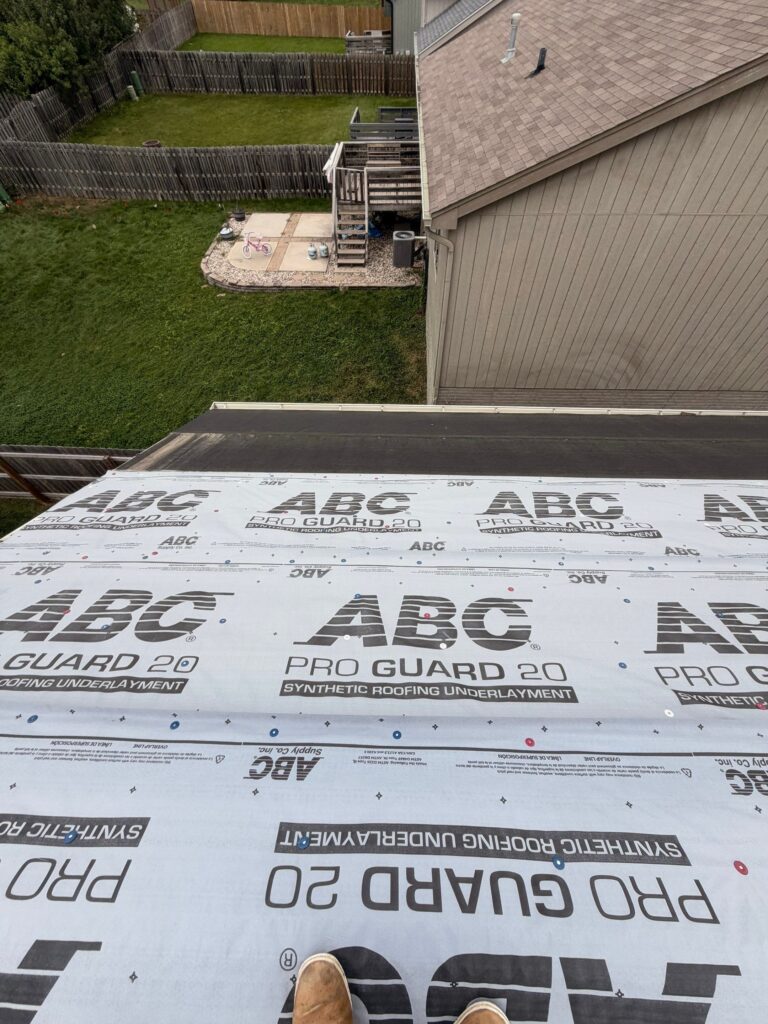 Roof underlayment at the eave during a Bennington, NE roof replacement