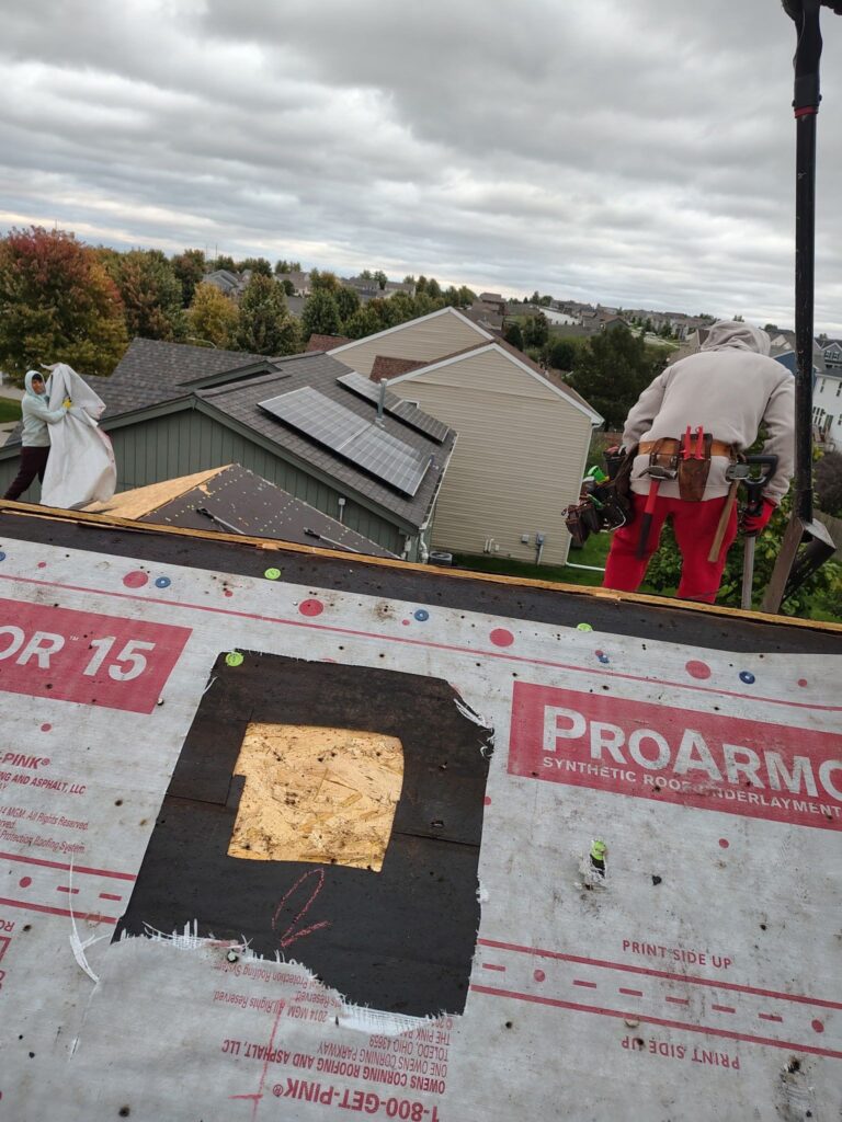 Replaced section of roof decking with ice and water barrier on a Bennington, NE roof replacement