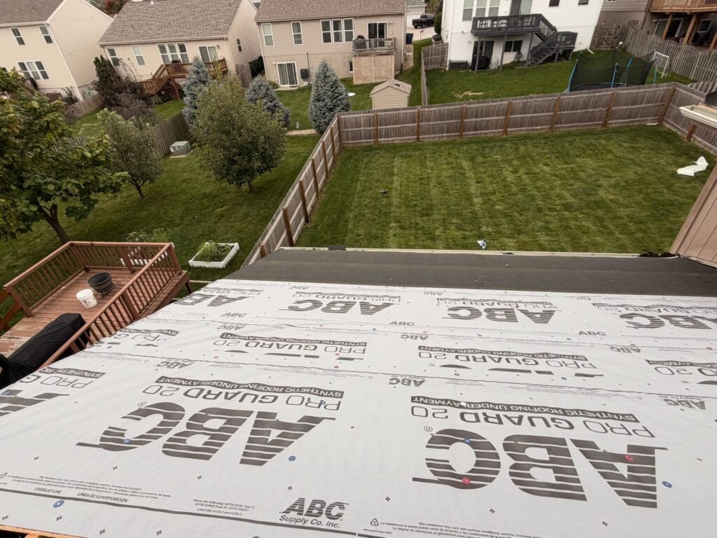 Synthetic roofing underlayment installed over the roof deck in Bennington, NE
